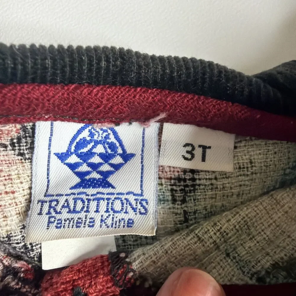 Vintage Traditions Pamela Kline Girls Dress Size 3T Corduroy Floral Cottagecore